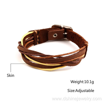 Custom Leather Bracelets Simple Weaved Real Leather Bangle